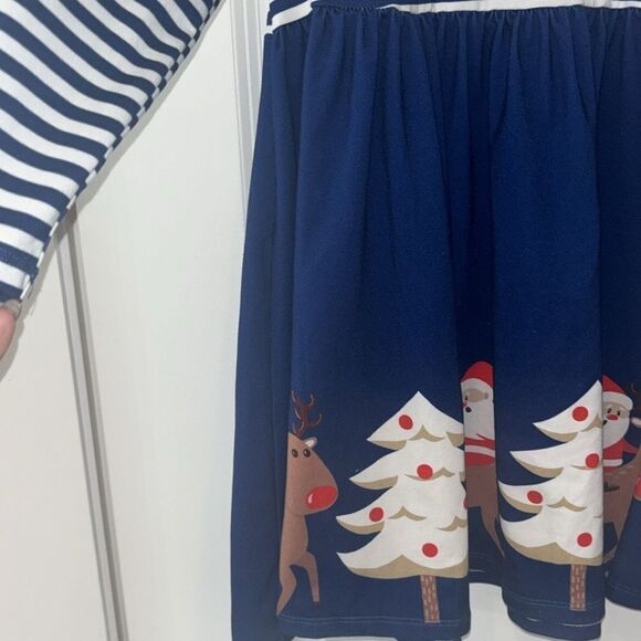Milly Loves Lilly Girks Blue/white Striped long sleeve Santa dress Sz 6 EUC - Picture 5 of 9